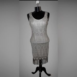 VENUS Silver Fringe Midi Dress